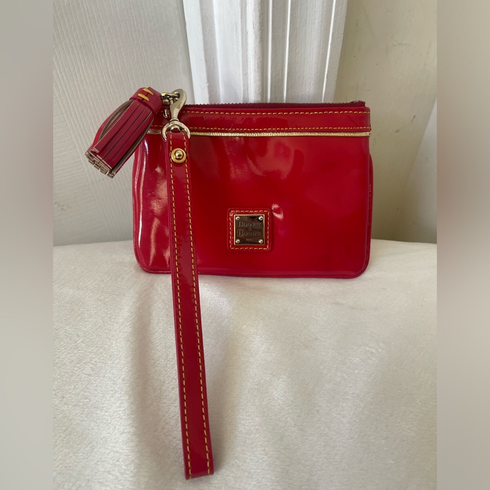 Dooney & Bourke Red Patent Leather Wristlet with Gold Hardware